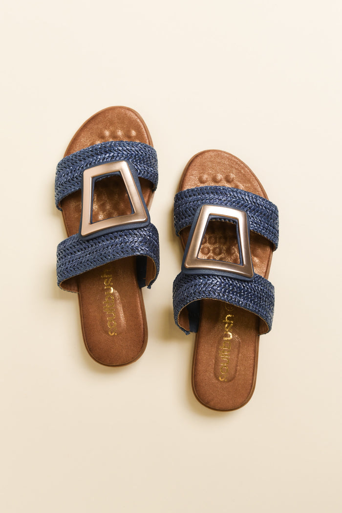 Kimberley Blue Raffia Buckle Slide