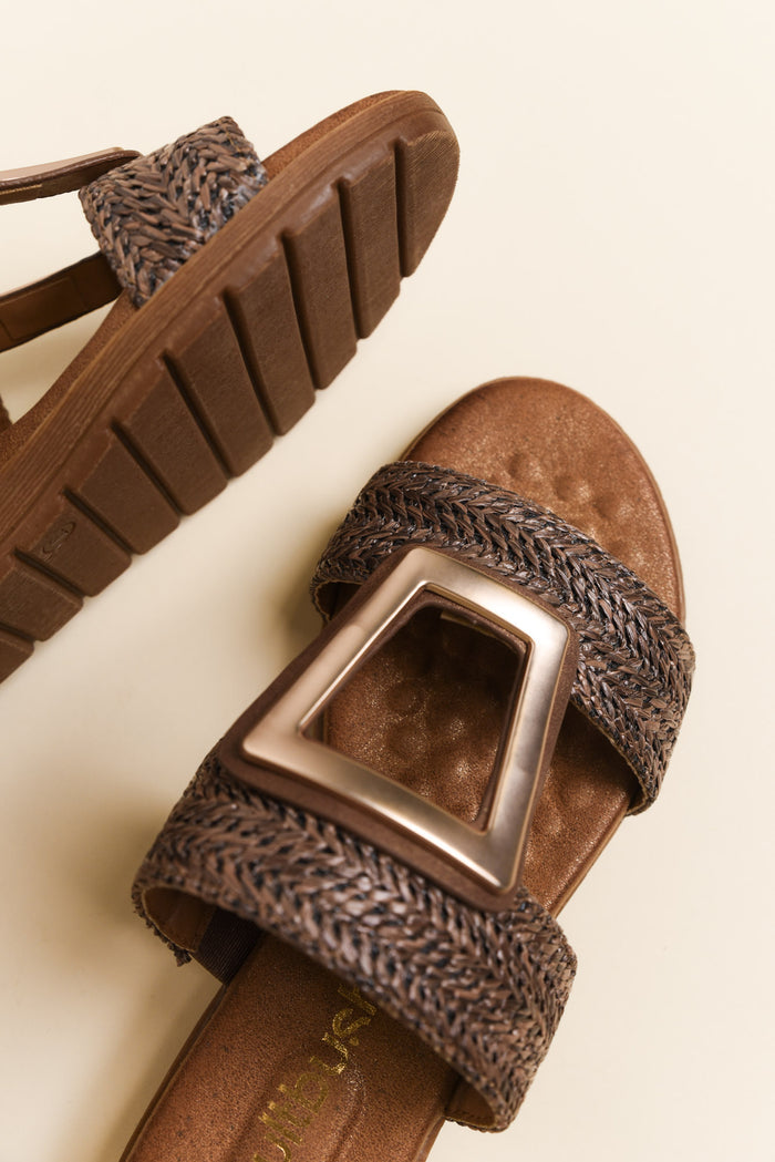 Kimberley Mocha Raffia Buckle Slide