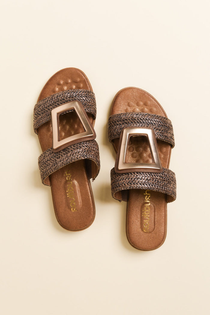 Kimberley Mocha Raffia Buckle Slide