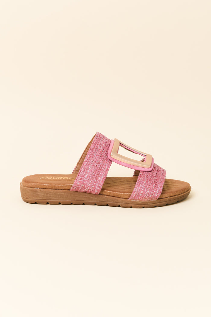 Kimberley Pink Raffia Buckle Slide