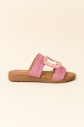 Kimberley Pink Raffia Buckle Slide