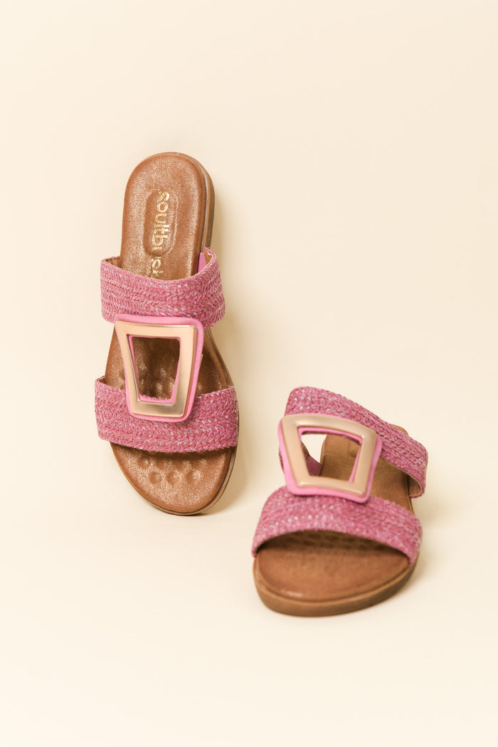 Kimberley Pink Raffia Buckle Slide