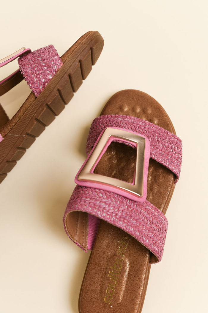 Kimberley Pink Raffia Buckle Slide