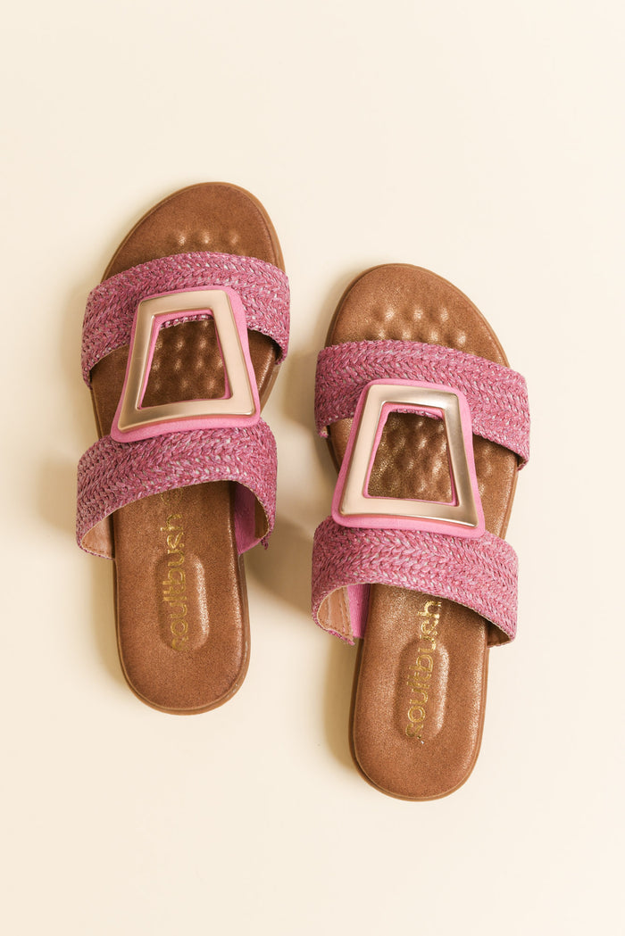 Kimberley Pink Raffia Buckle Slide