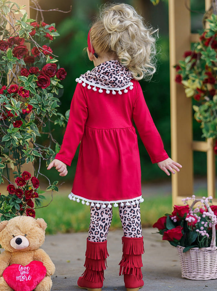 Girls Valentine's Clothes | Kissy Face Love Tunic. Scarf & Legging Set