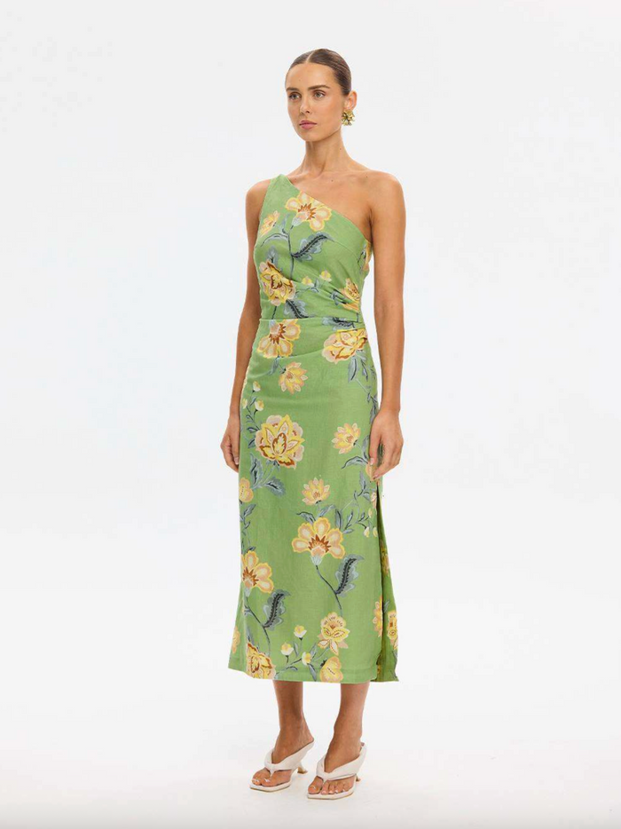 Kivari Eve One Shoulder Midi Dress - Green