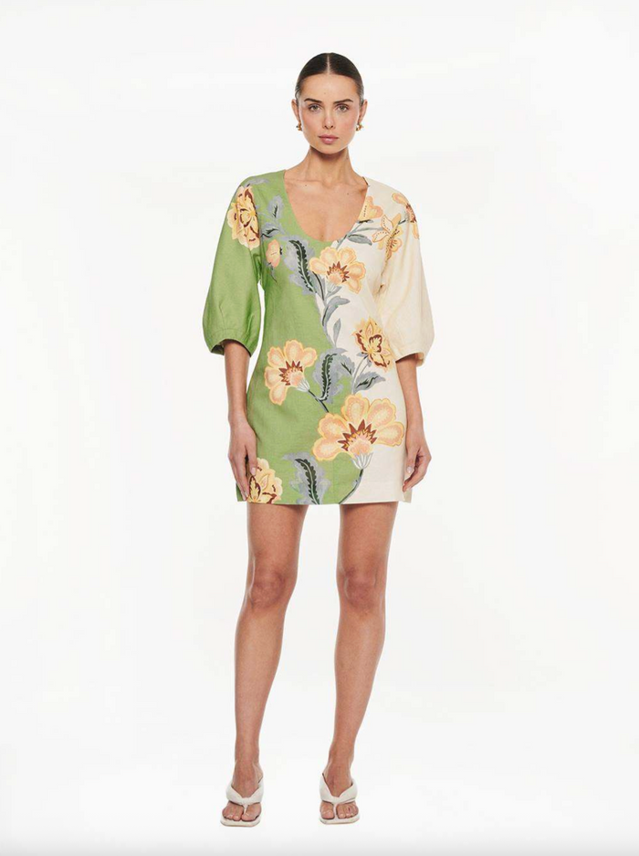Kivari Lotte Mini Dress - Green/Cream