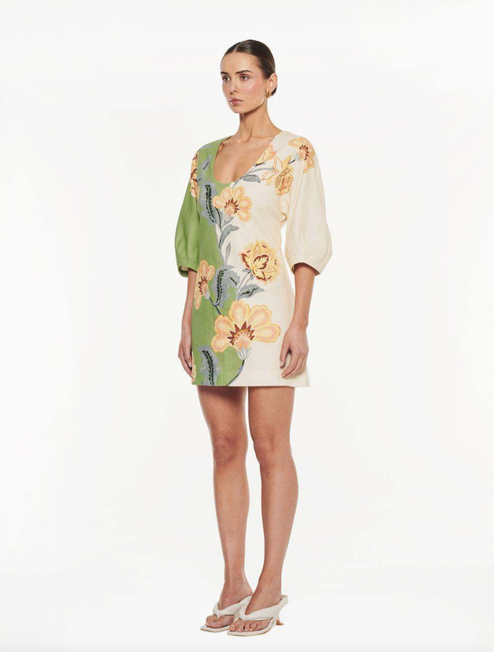 Kivari Lotte Mini Dress - Green/Cream