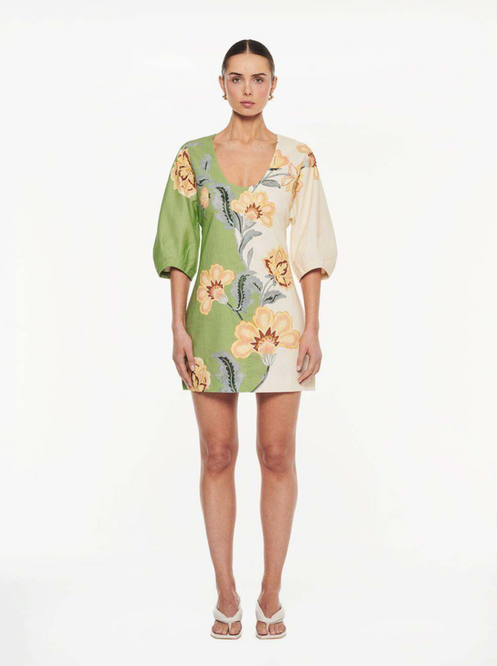 Kivari Lotte Mini Dress - Green/Cream
