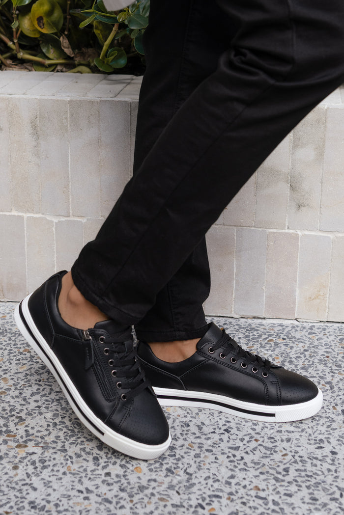 Koko Black Leather Zip Sneaker