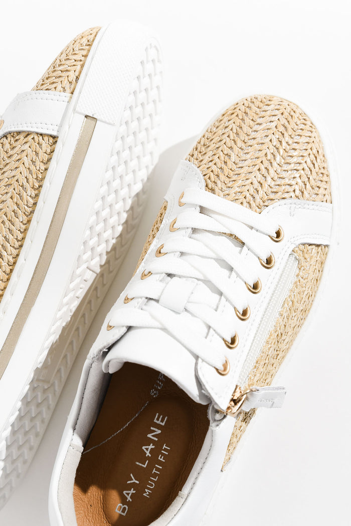 Koko White Raffia Leather Zip Sneaker