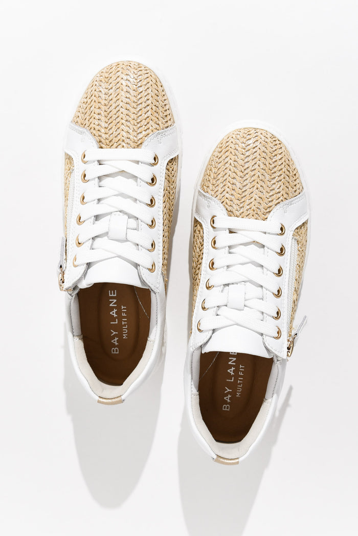 Koko White Raffia Leather Zip Sneaker