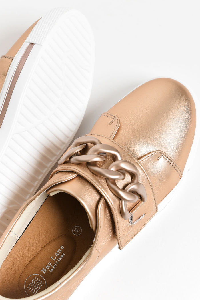 Koolah Rose Gold Leather Chain Sneaker