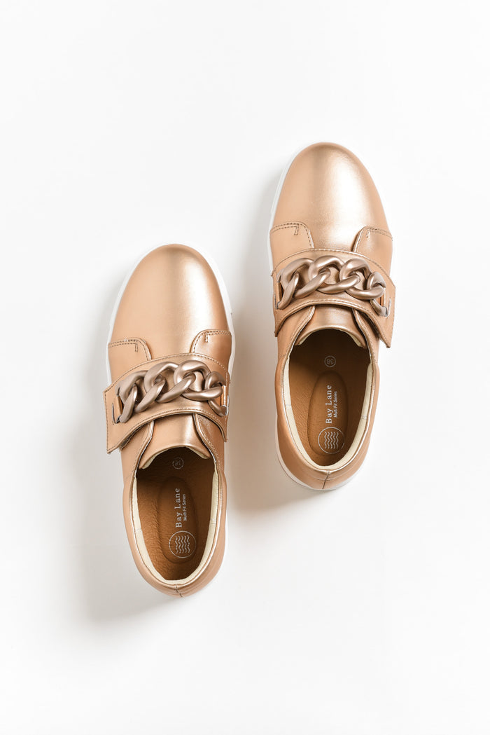 Koolah Rose Gold Leather Chain Sneaker
