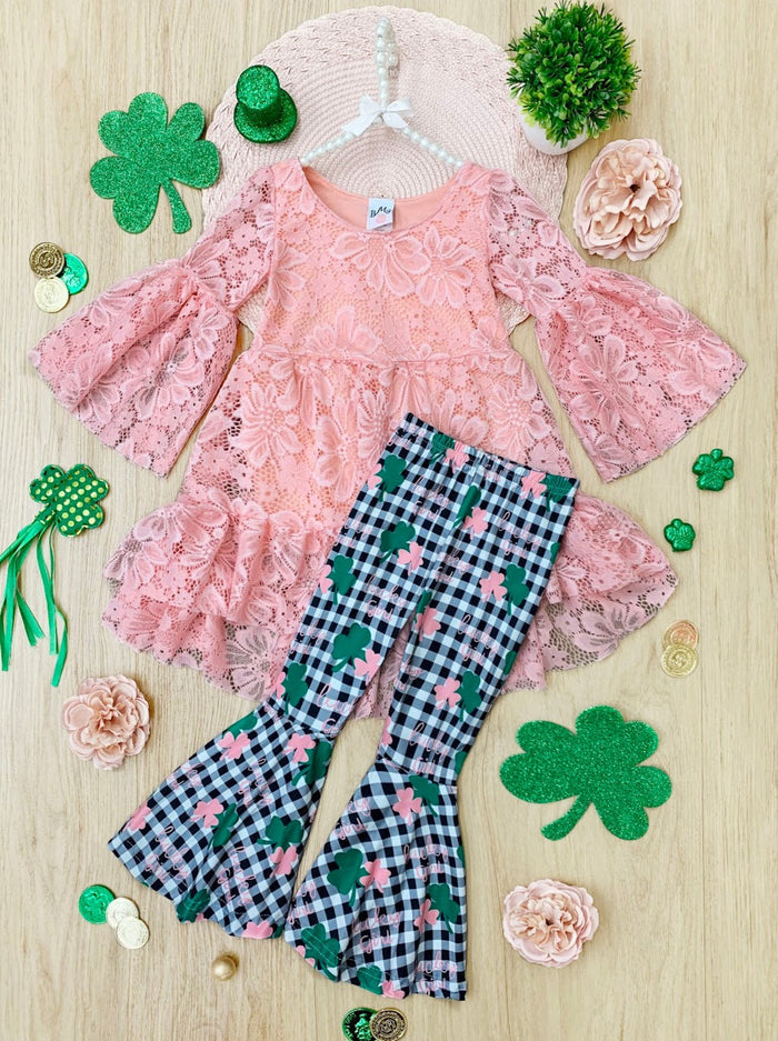 Mia Belle Girls St. Patrick's Day Lace Tunic And Flared Legging Set