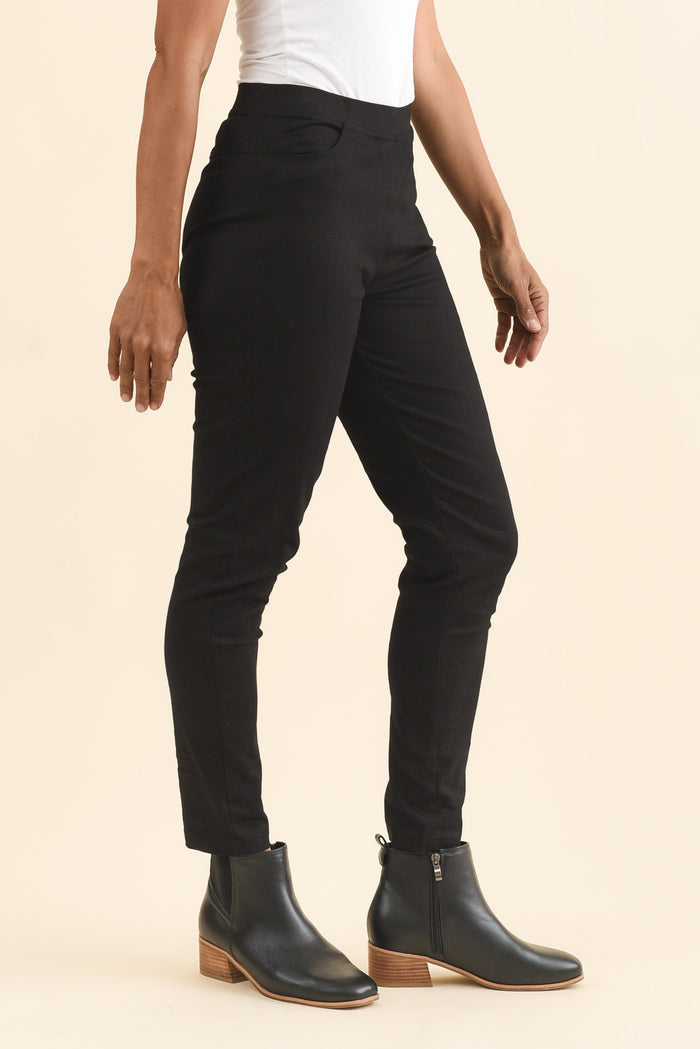 Laia Black Cotton Stretch Pants,Brunette model,alt text|model:Cara