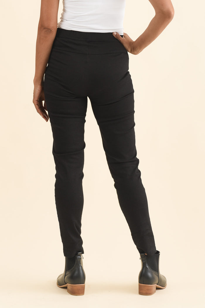 Laia Black Cotton Stretch Pants,Brunette model,alt text|model:Cara