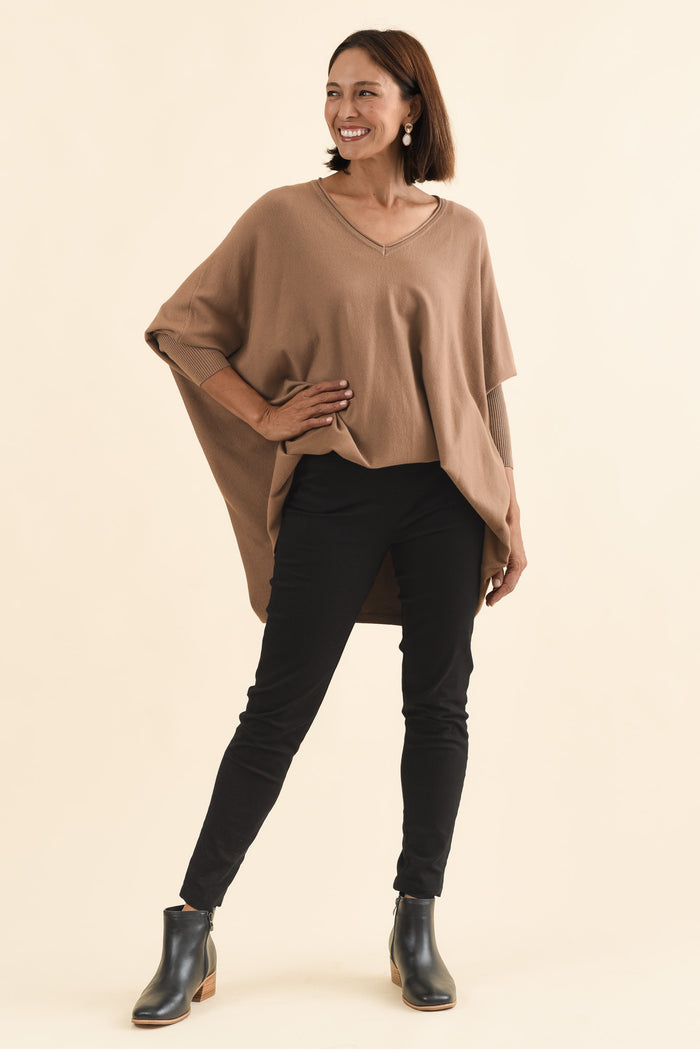 Laia Black Cotton Stretch Pants,Brunette model,alt text|model:Cara