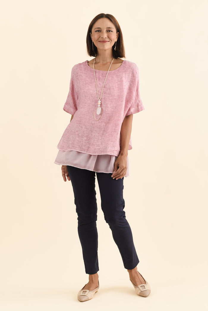 Laia Navy Cotton Stretch Pants,Brunette model,alt text|model:Cara