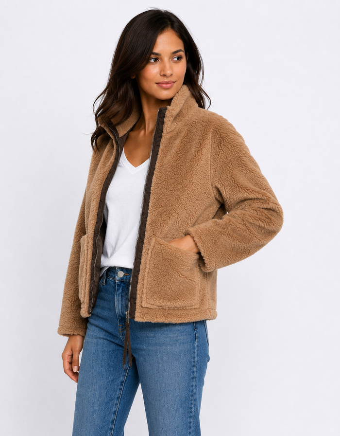 Layla Teddy Fleece Jacket - Tan