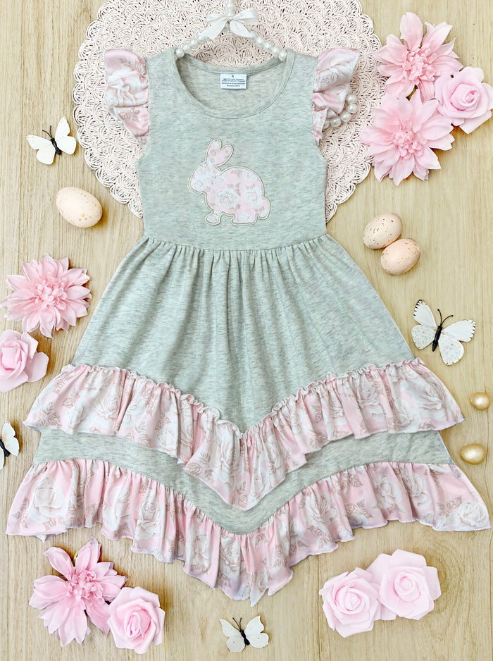 Mia Belle Girls Bunny Ruffle Tiered Midi Dress | Easter Dresses