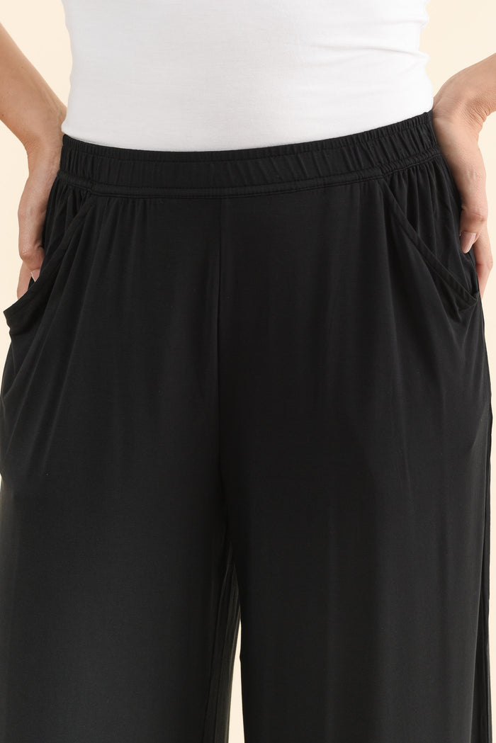 Lena Black Micro Modal Resort Pants,Brunette model,alt text|model:MJ