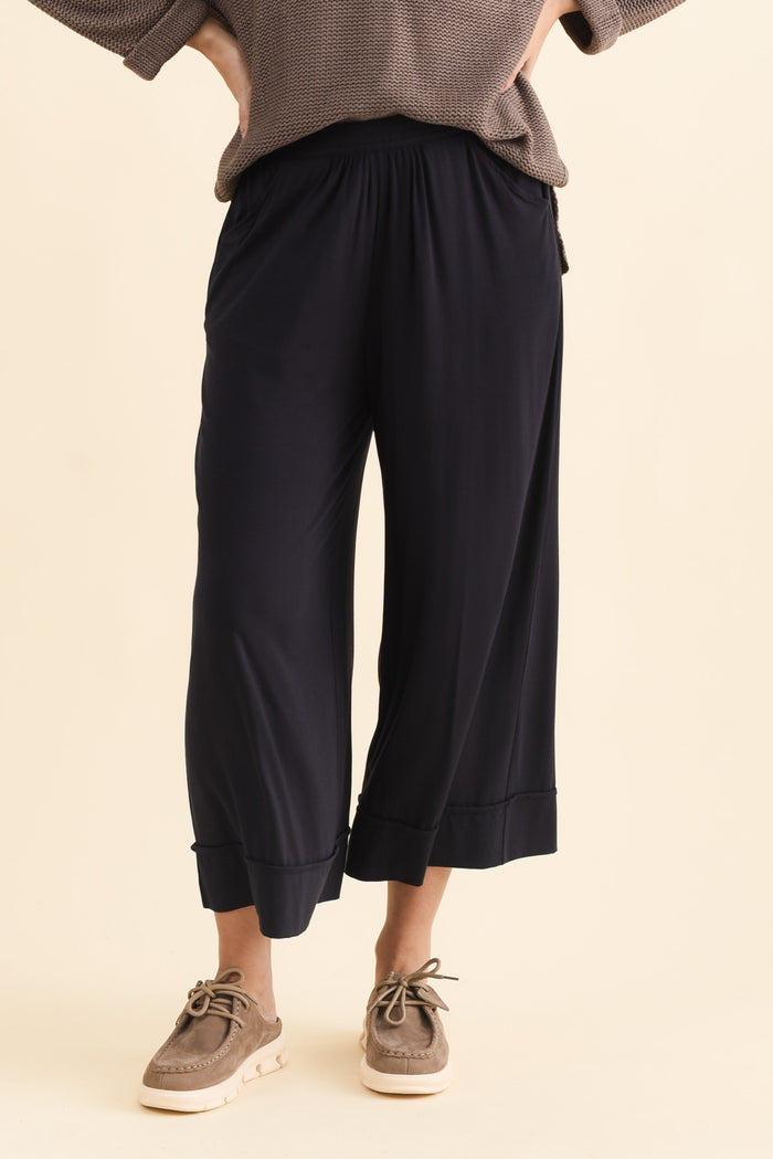 Lena Navy Micro Modal Resort Pants,Brunette model,alt text|model:MJ