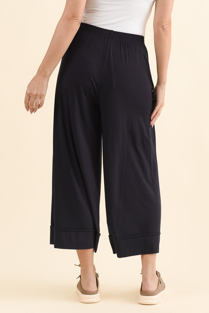 Lena Navy Micro Modal Resort Pants,Brunette model,alt text|model:MJ