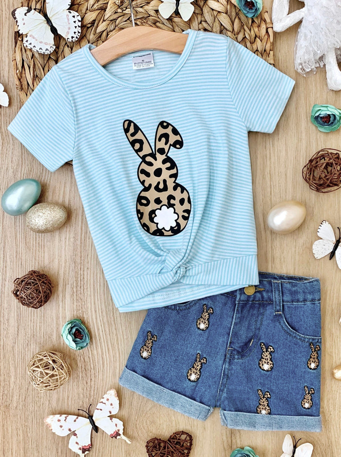 Leopard Bunny Stripe Easter Short Set Mia Belle Girls
