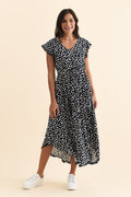 Libby Navy Spot Midi Dress,Brunette model,alt text|model:Brontie