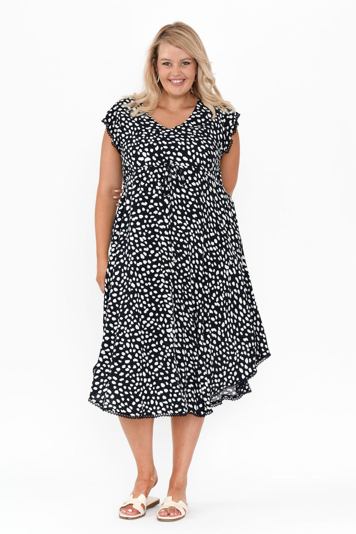 Libby Navy Spot Midi Dress,Blonde model,alt text|model:Shandre