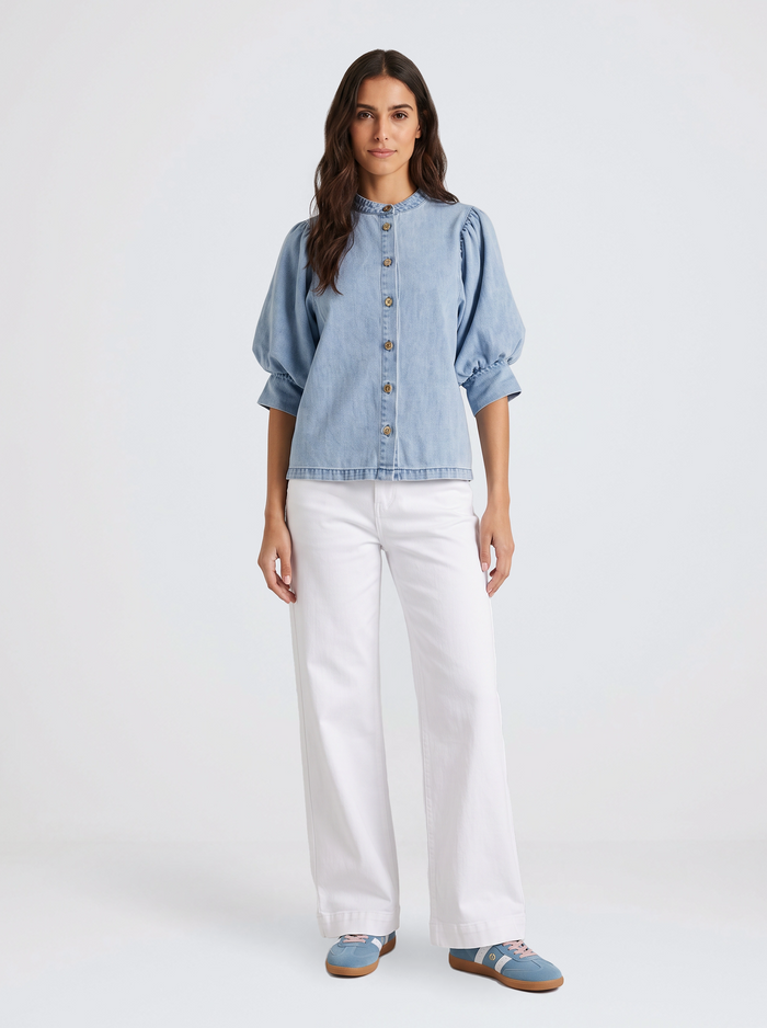 Lila Denim Balloon Shirt - Light Wash