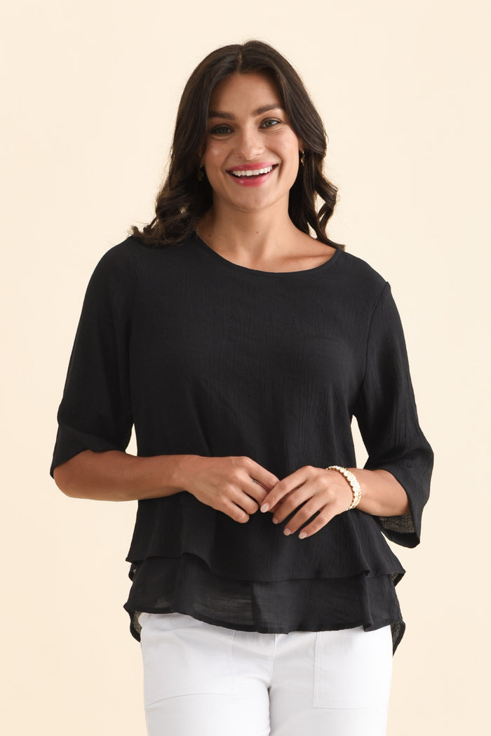 Liora Black Layered Top,Brunette model,alt text|model:Brontie