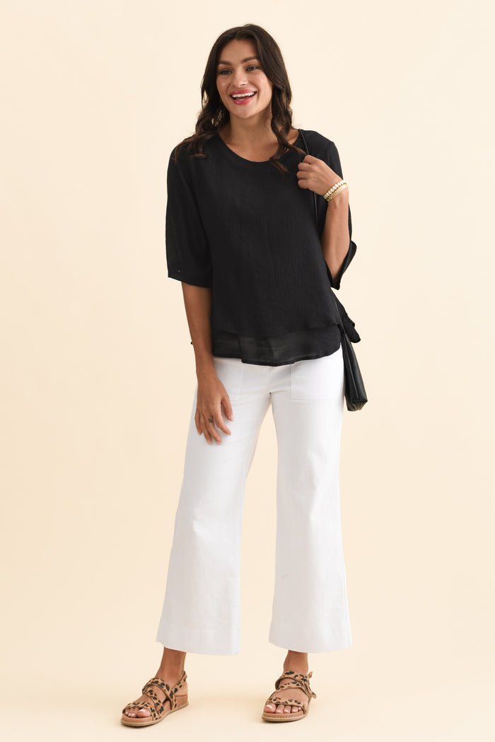 Liora Black Layered Top,Brunette model,alt text|model:Brontie