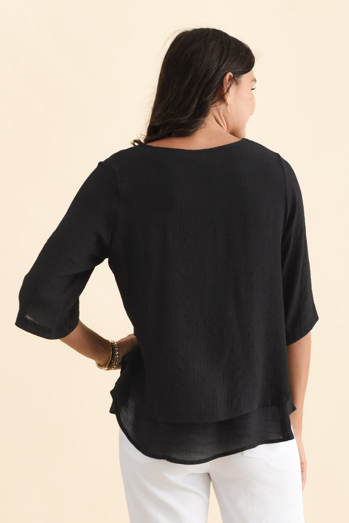 Liora Black Layered Top,Brunette model,alt text|model:Brontie