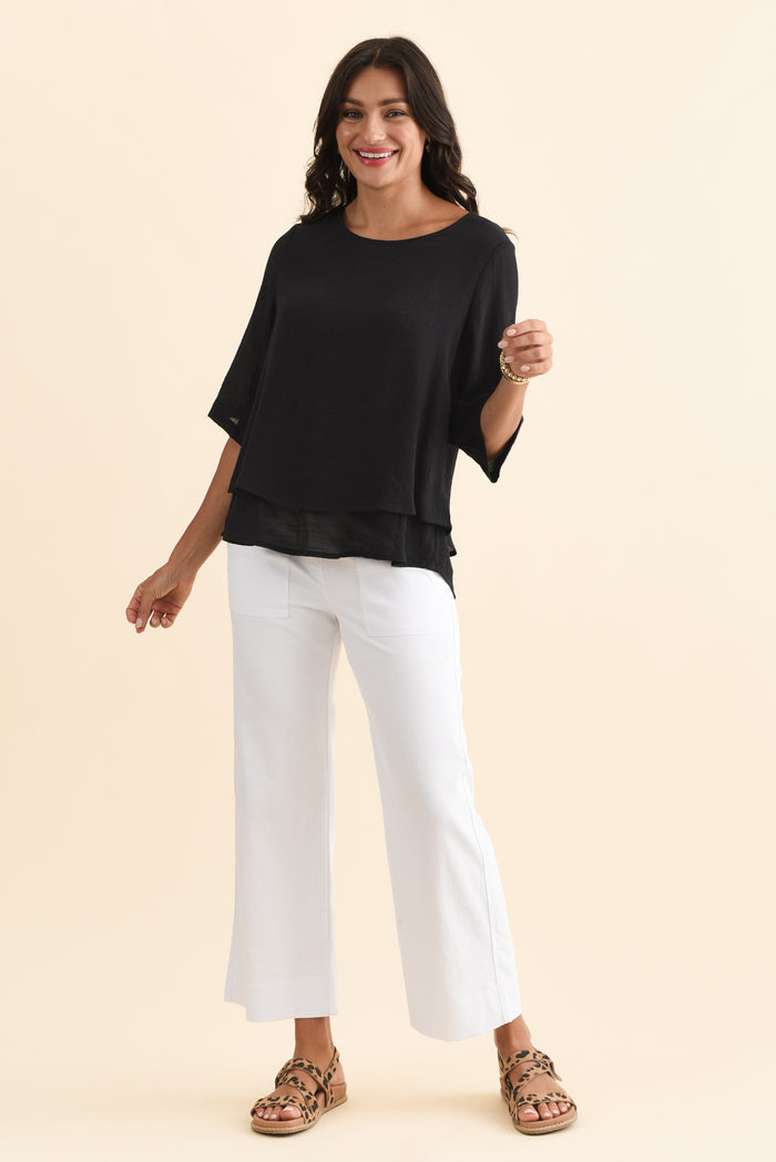 Liora Black Layered Top,Brunette model,alt text|model:Brontie