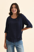 Liora Navy Layered Top,Brunette model,alt text|model:Brontie
