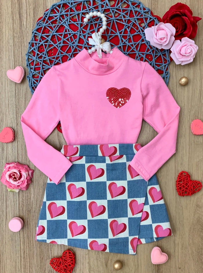 Mia Belle Girls Denim Skort Set | Girls Valentine's Outfits