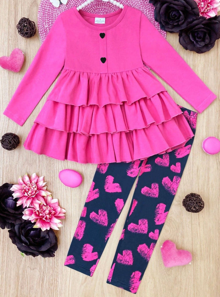 Mia Belle Girls Valentine's Day Tiered Tunic & Legging Set