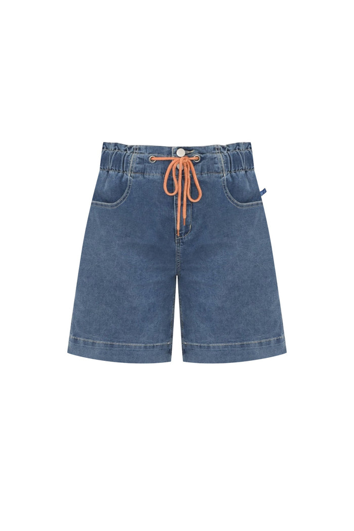 Lizzy Dark Blue Denim Drawstring Shorts,ghost-mani