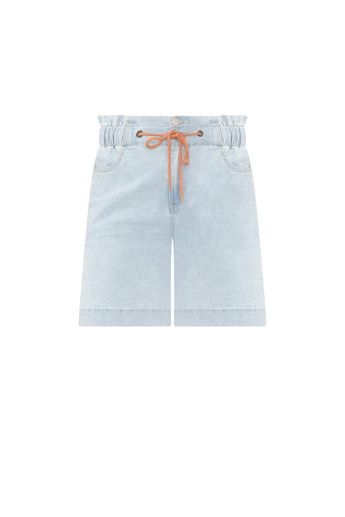Lizzy Light Blue Denim Drawstring Shorts,ghost-mani