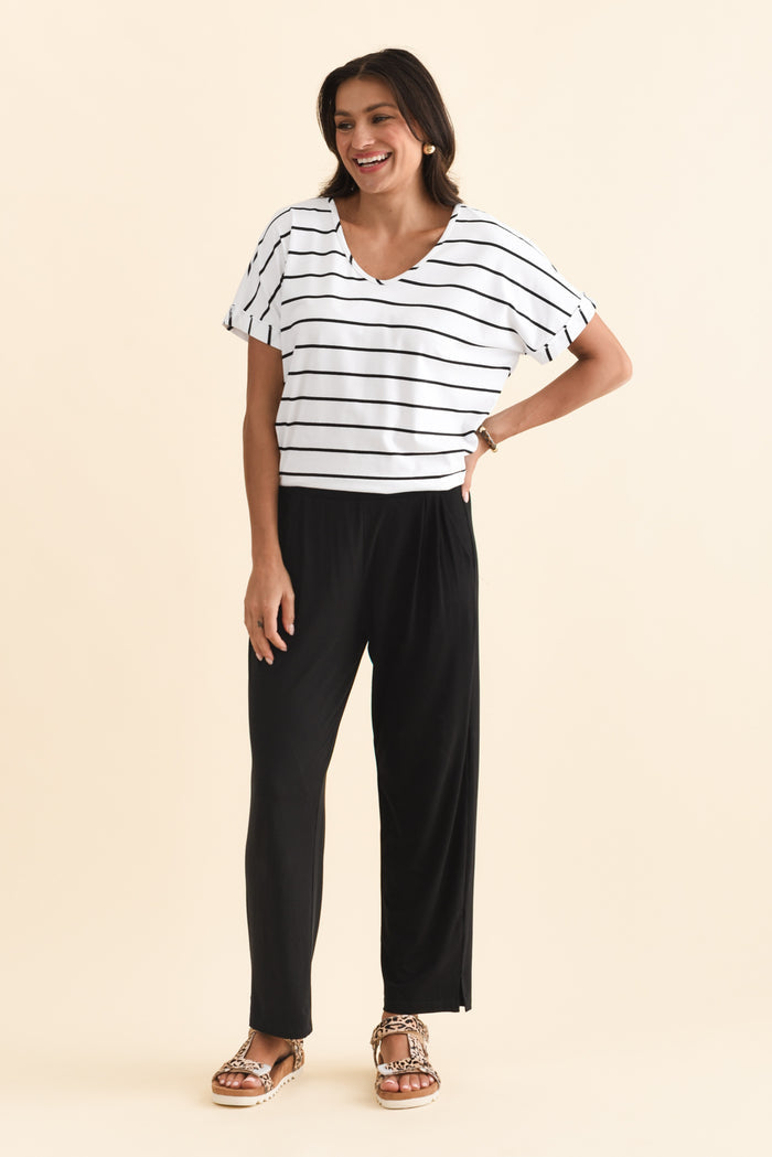 Lopez Black Pocket Pants - Petite,Brunette model,alt text|model:Brontie