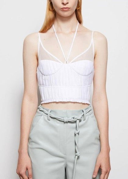 Lottie Plisse Poplin Bustier Crop Top (White)