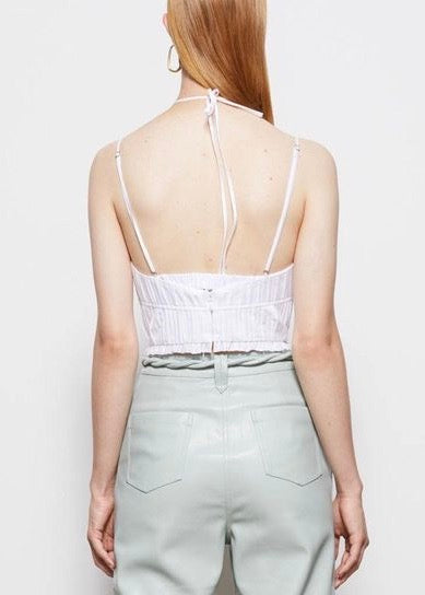 Lottie Plisse Poplin Bustier Crop Top (White)