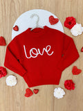 "Love" At First Sight Embroidered Chunky Knit Sweater Mia Belle Girls