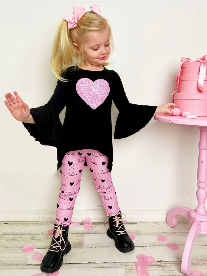 Kid's Valentine's Day Sets | Sparkle Heart Hi-Lo Tunic & Legging Set