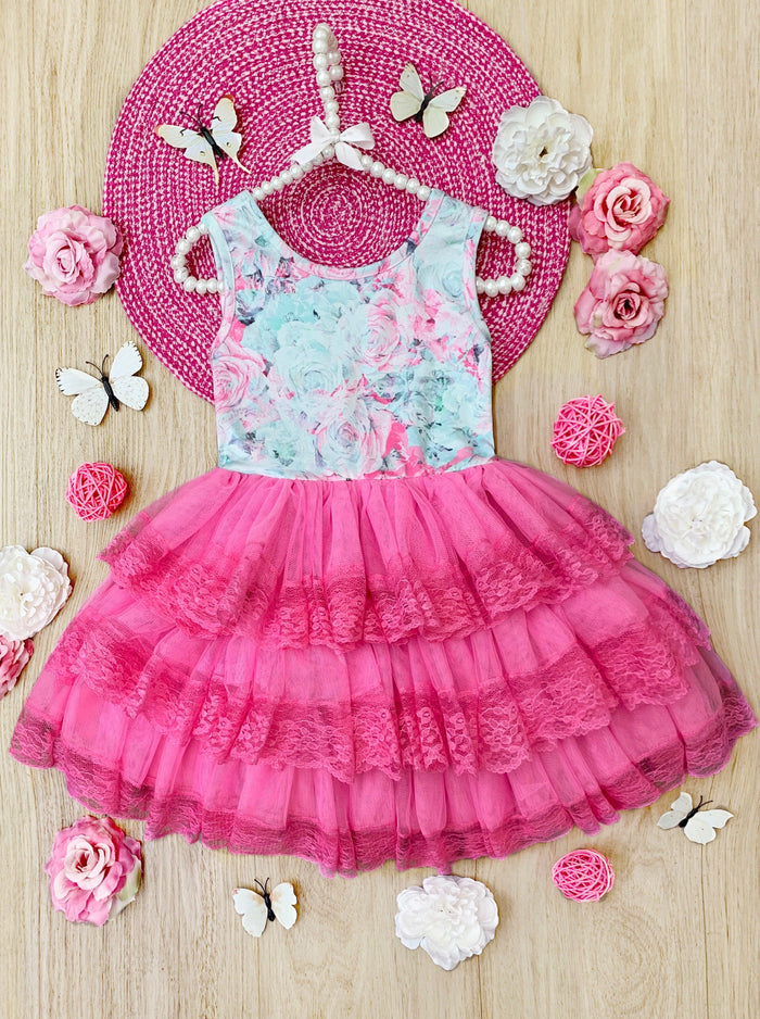 Mia Belle Girls Pink Lace Tiered Ruffle Dress | Easter Dresses