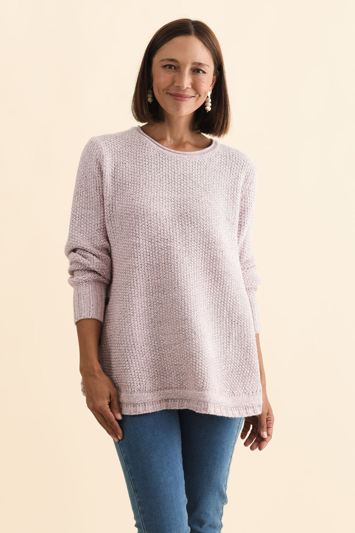 Lucas Pink Knit Button Jumper,Brunette model,alt text|model:Cara