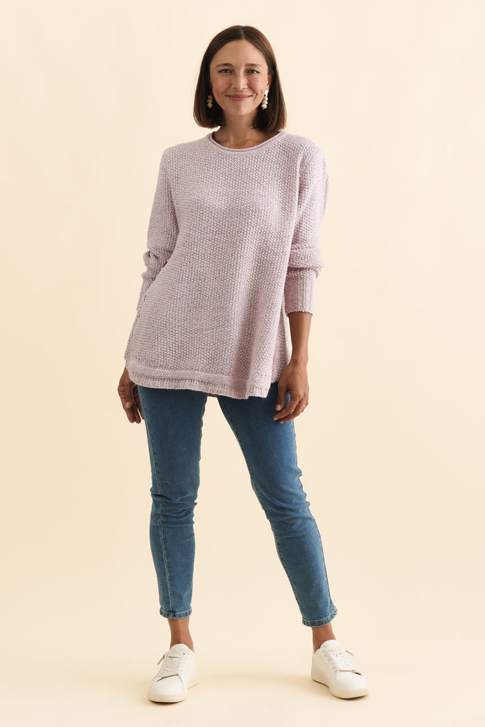 Lucas Pink Knit Button Jumper,Brunette model,alt text|model:Cara