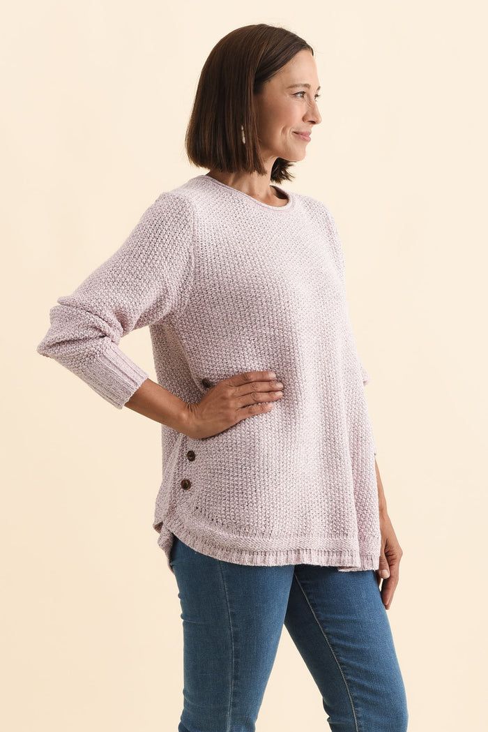 Lucas Pink Knit Button Jumper,Brunette model,alt text|model:Cara